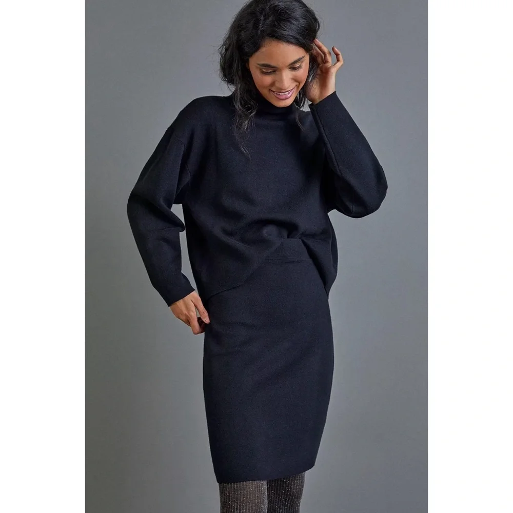 Anthropologie Maeve Anja Sweater Midi Skirt Black NWT SZ XL - Picture 3 of 12